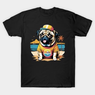 Cute Pug on Beach Vacation T-Shirt